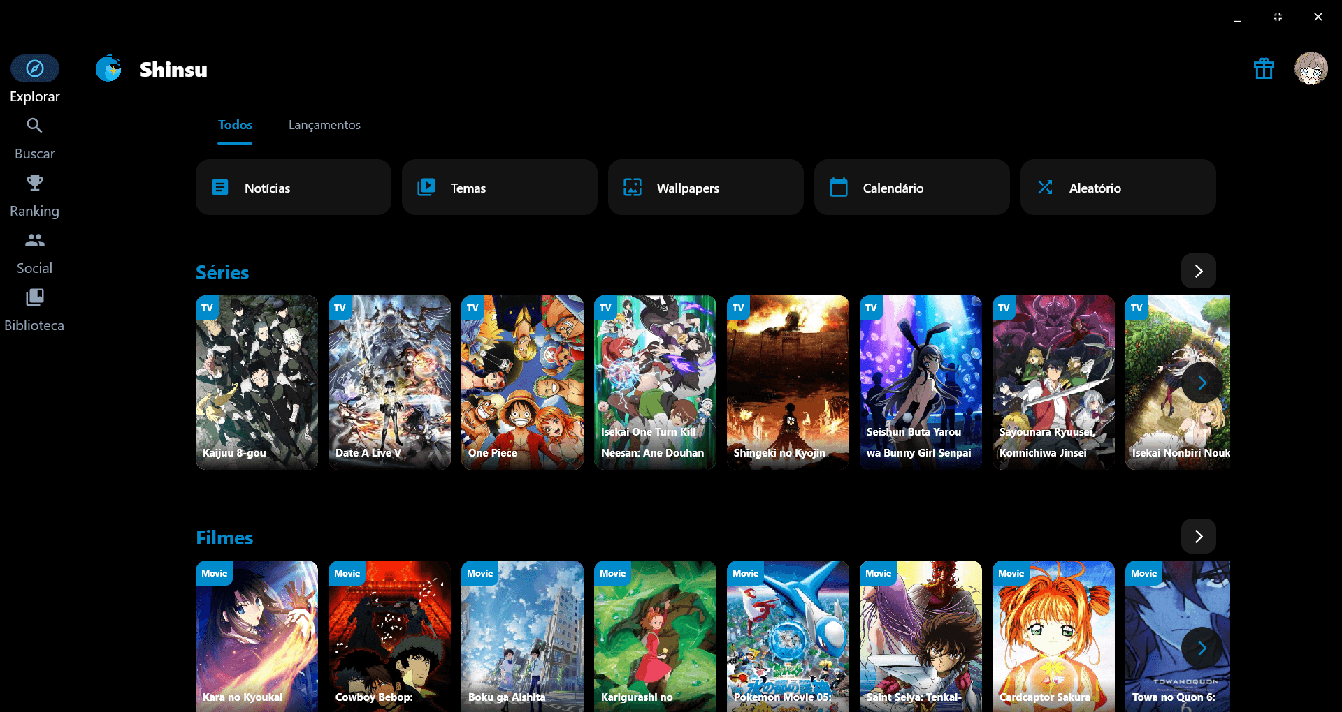 Interface do Shinsu Desktop